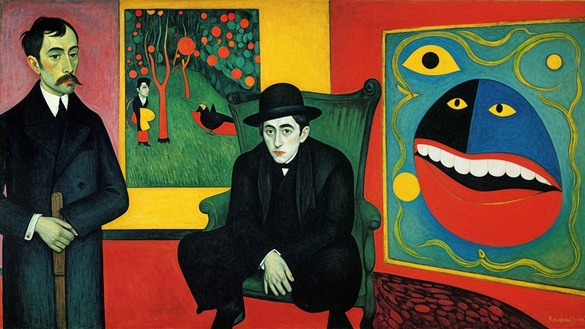 Abstract Painting with Two Figures and Vibrant Colors