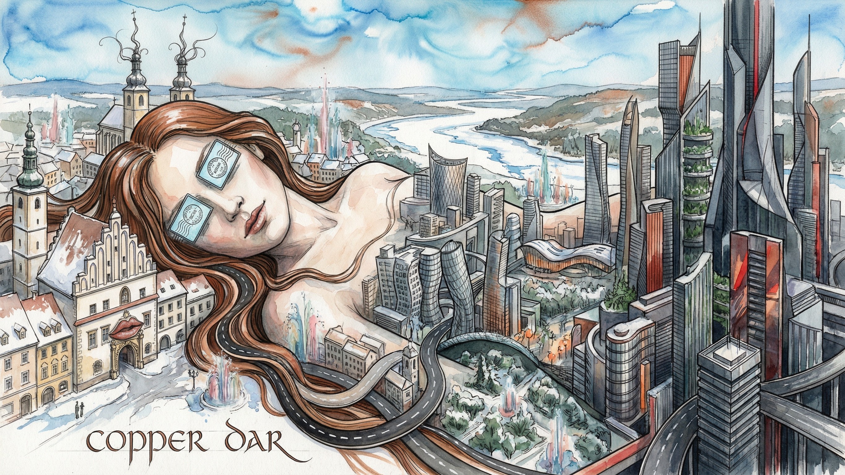 Fantasy Watercolor of Goddess Across Diverse Landscapes