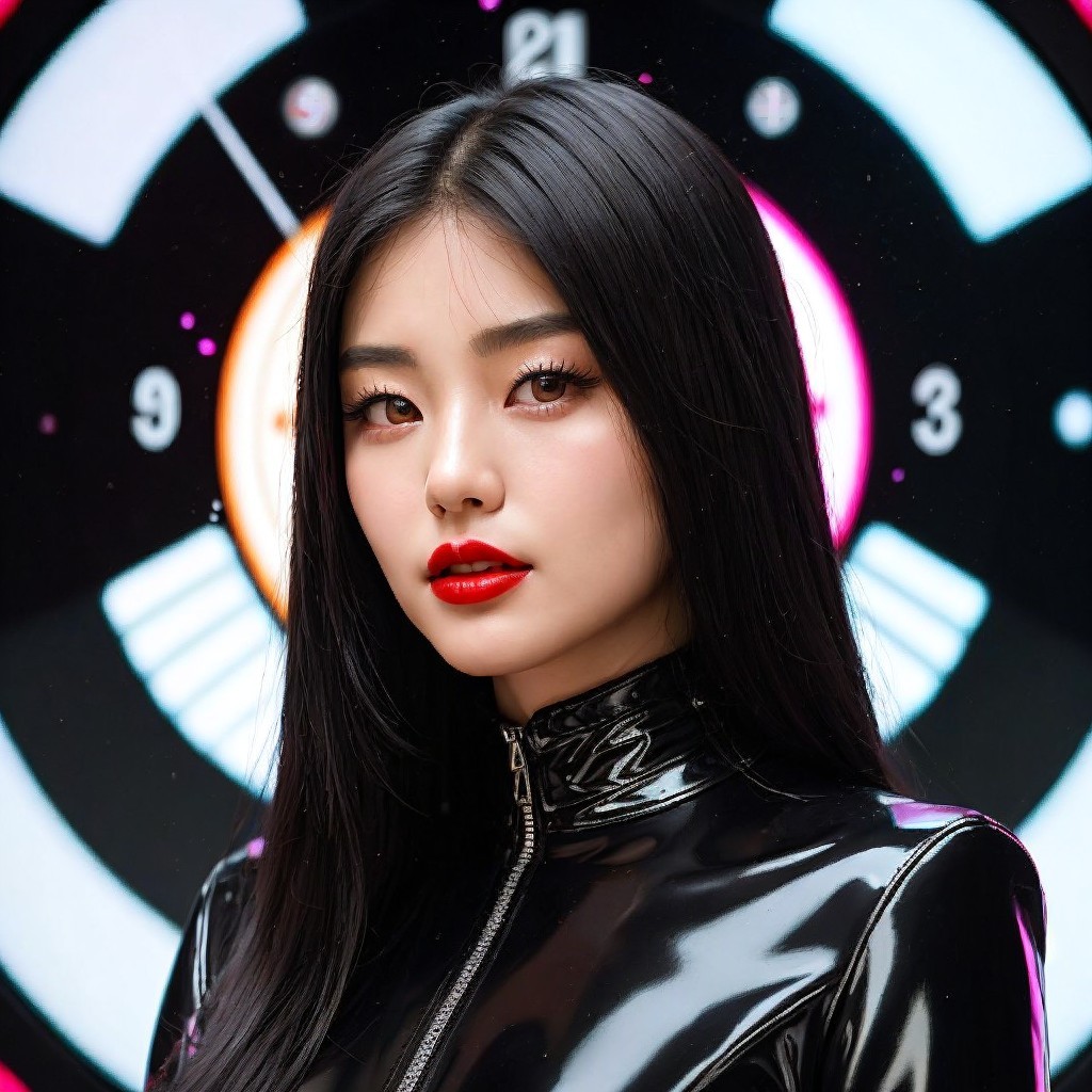 Portrait of a young woman in black latex outfit