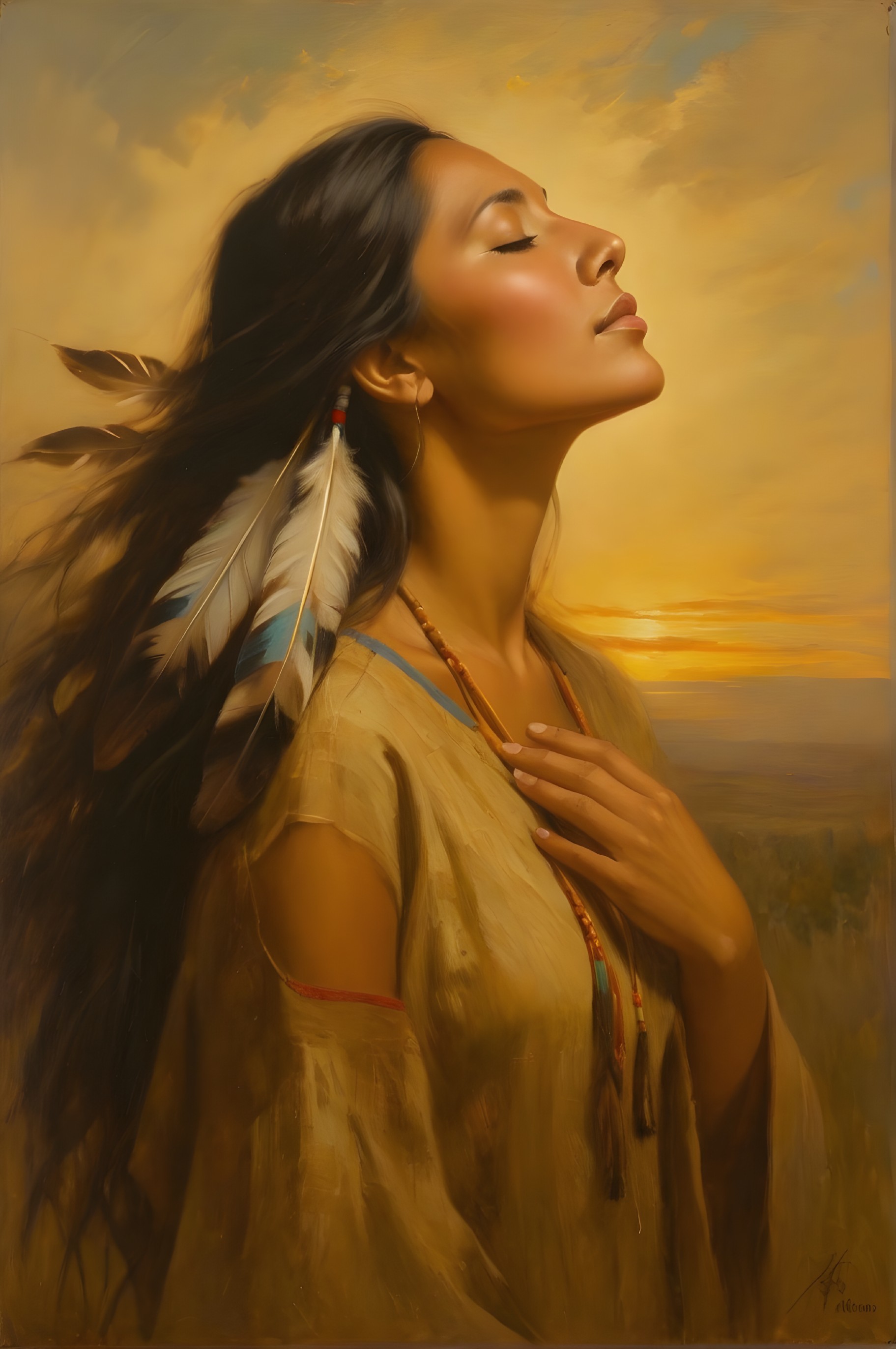 Indigenous Woman in Golden Sunset Light