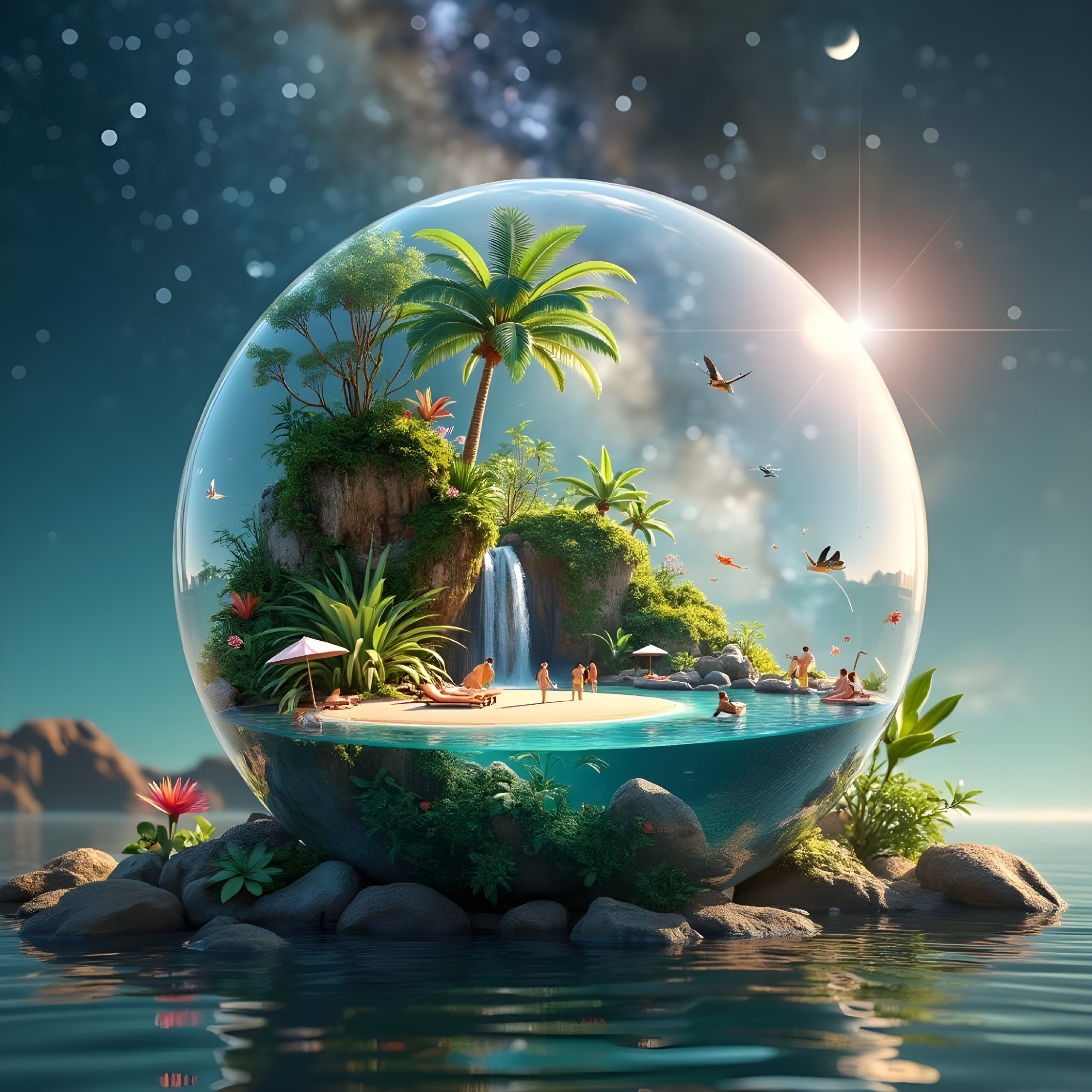 Tropical Paradise in a Crystal-Clear Globe Scene