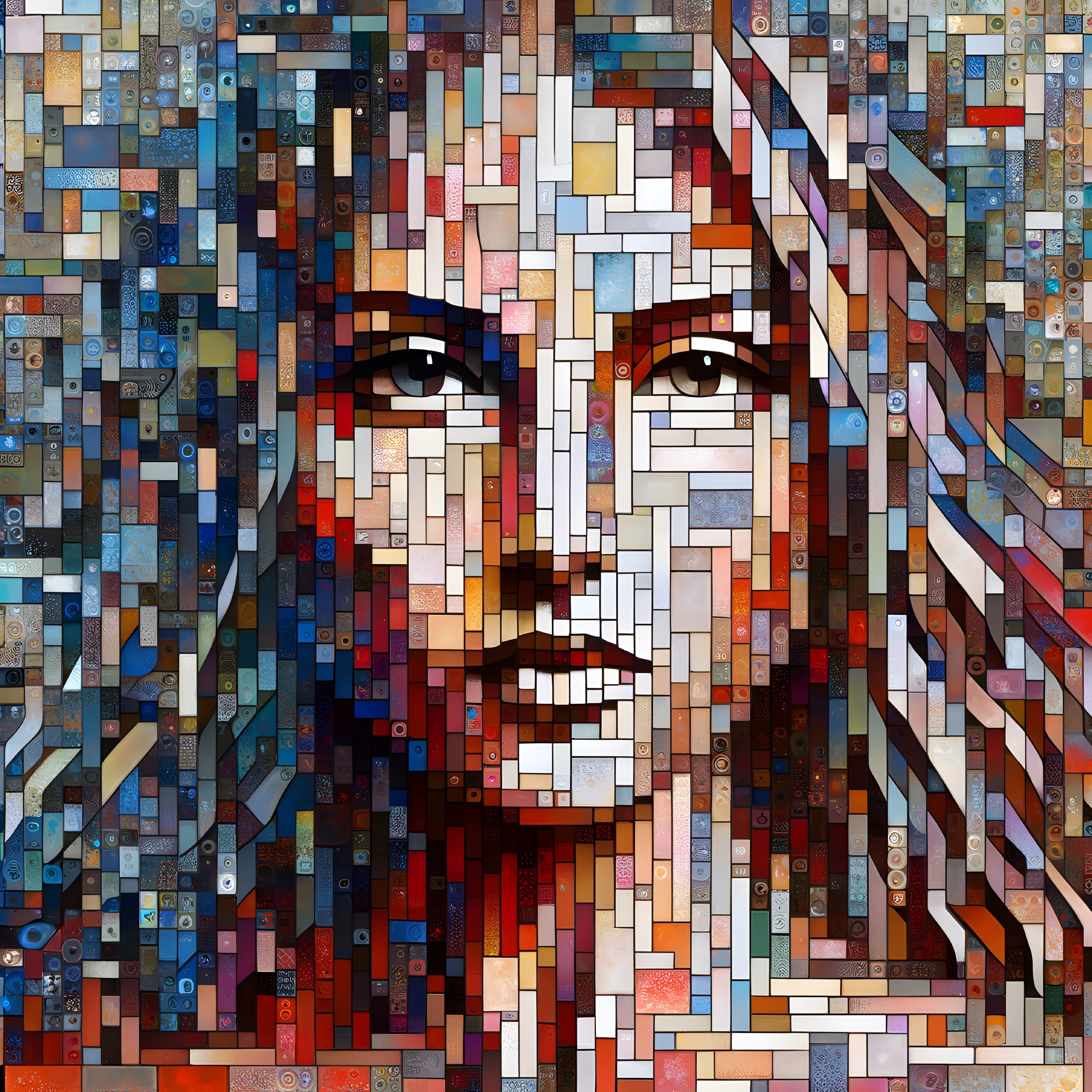 Mosaic Portrait of a Woman with Colorful Tiles