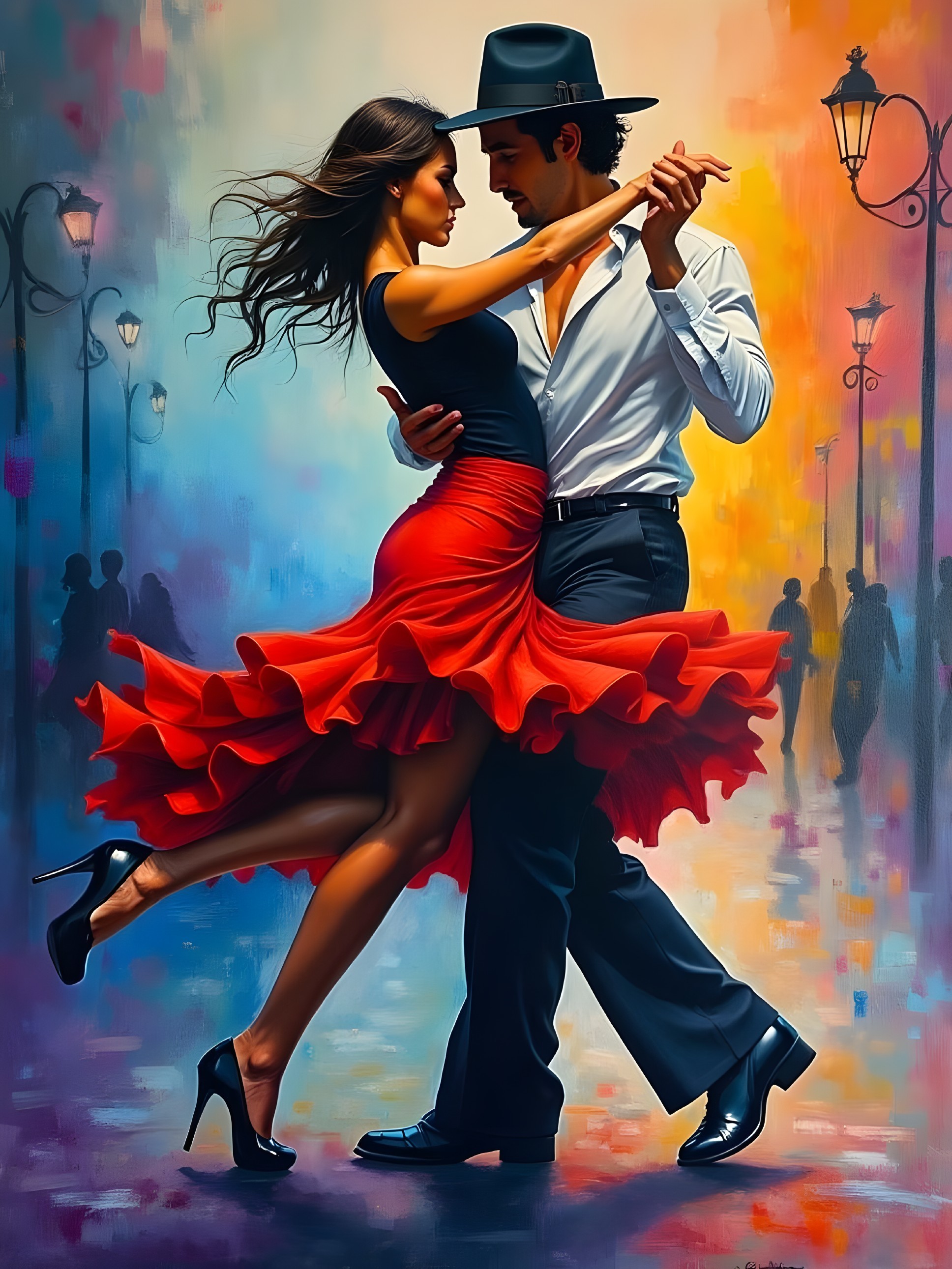 Couple Dancing in Vibrant Urban Night Setting