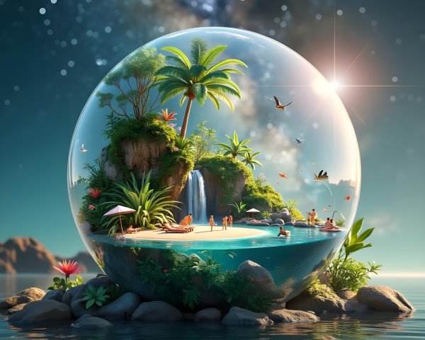 Tropical Paradise in a Crystal-Clear Globe Scene
