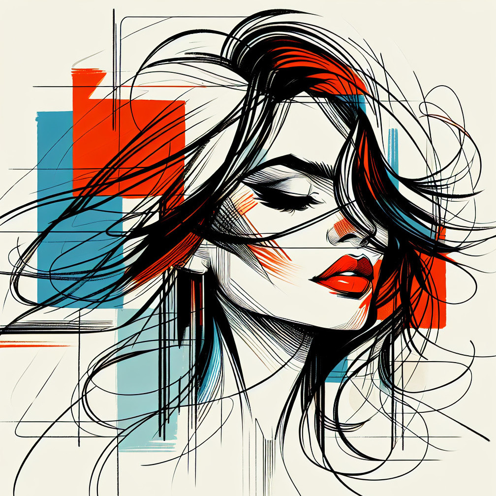 Stylized Portrait of a Woman with Abstract Background