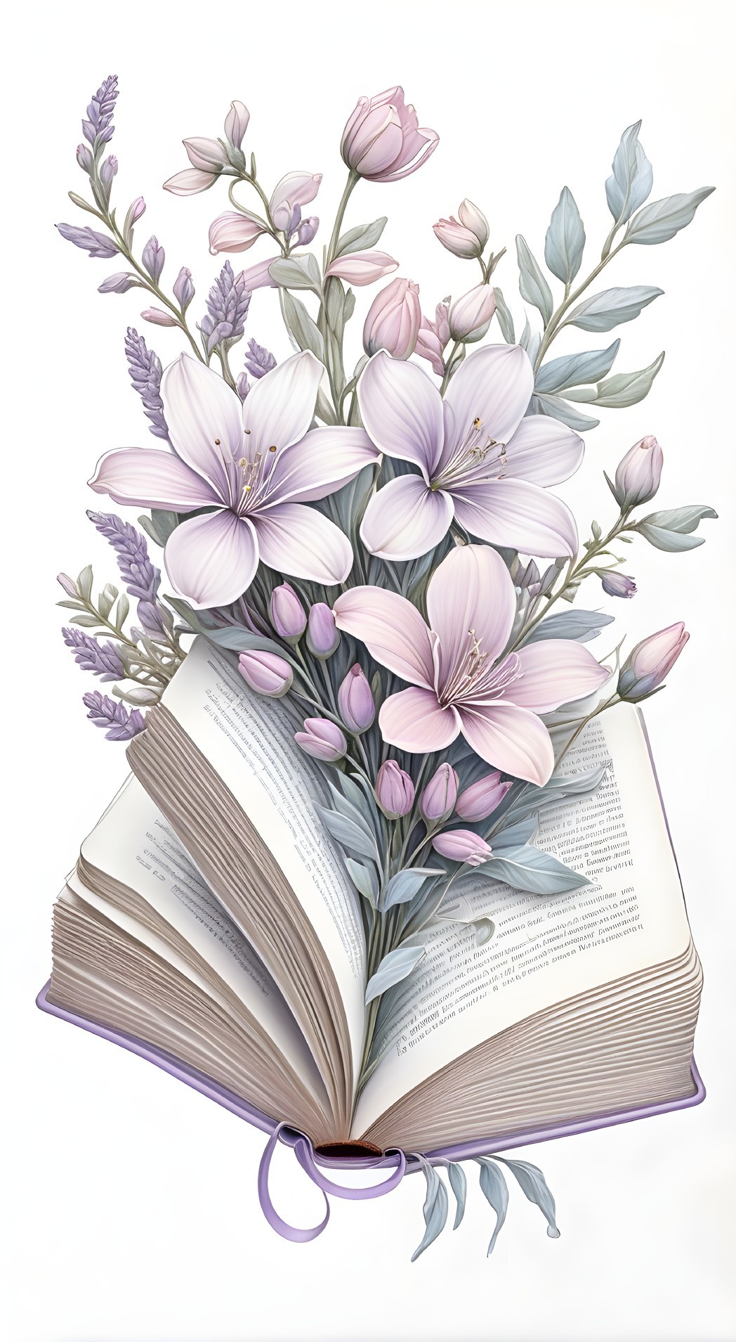 Floral Arrangement on Open Book with Text Details