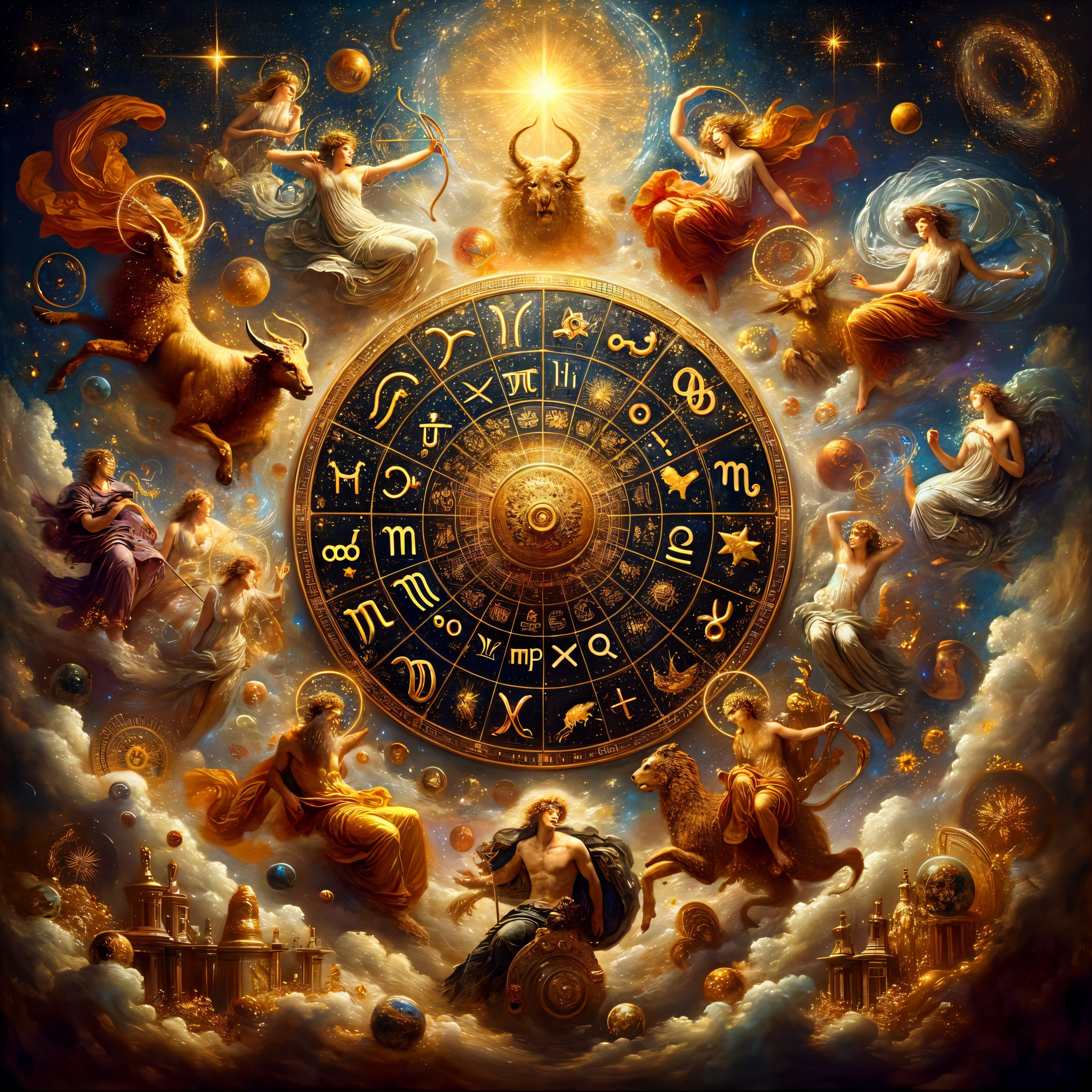 Zodiac Signs with Mythological Planetary Figures