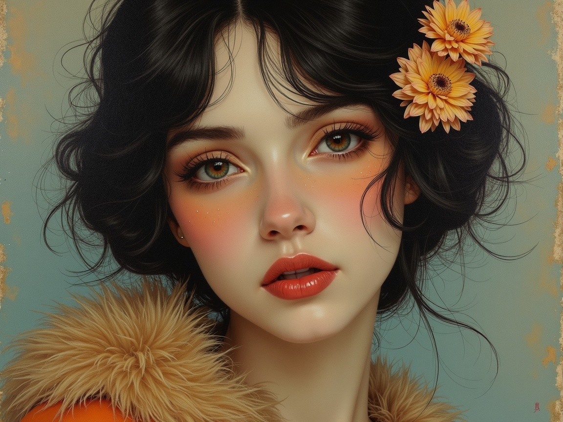 Close-Up Portrait of a Young Woman with Flowers