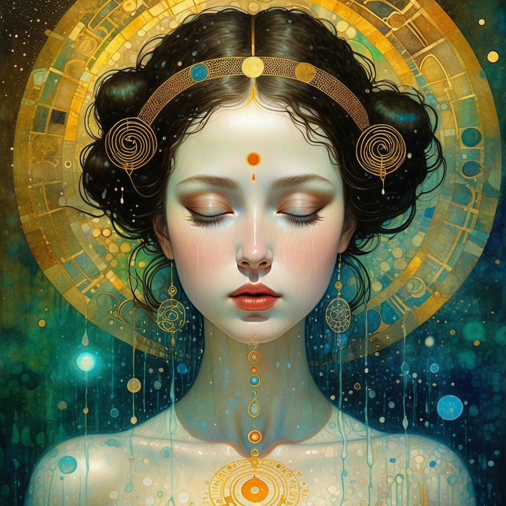 Serene Young Woman with Intricate Gold Jewelry