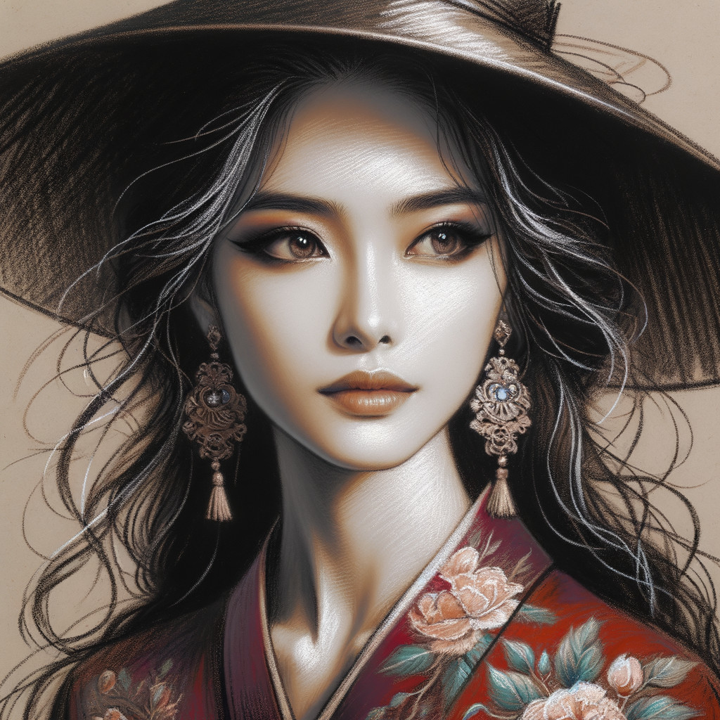 Young Woman in Traditional Attire with Floral Patterns
