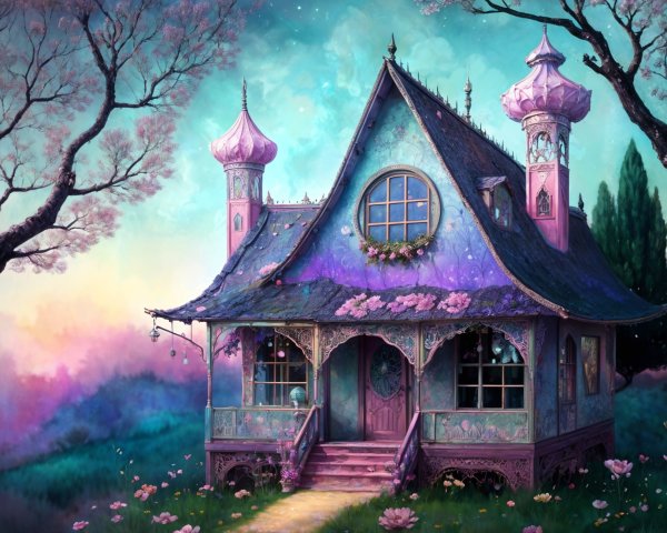 Whimsical Fairy-Tale Cottage with Pastel Colors