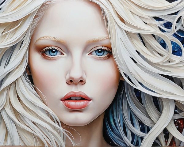Portrait of a Woman with Blonde Hair and Blue Eyes