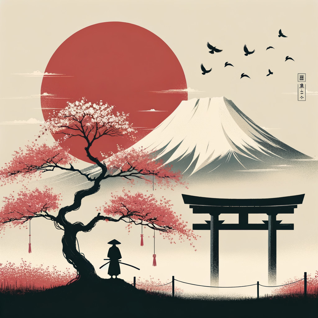 Traditional Japanese Landscape with Cherry Blossoms