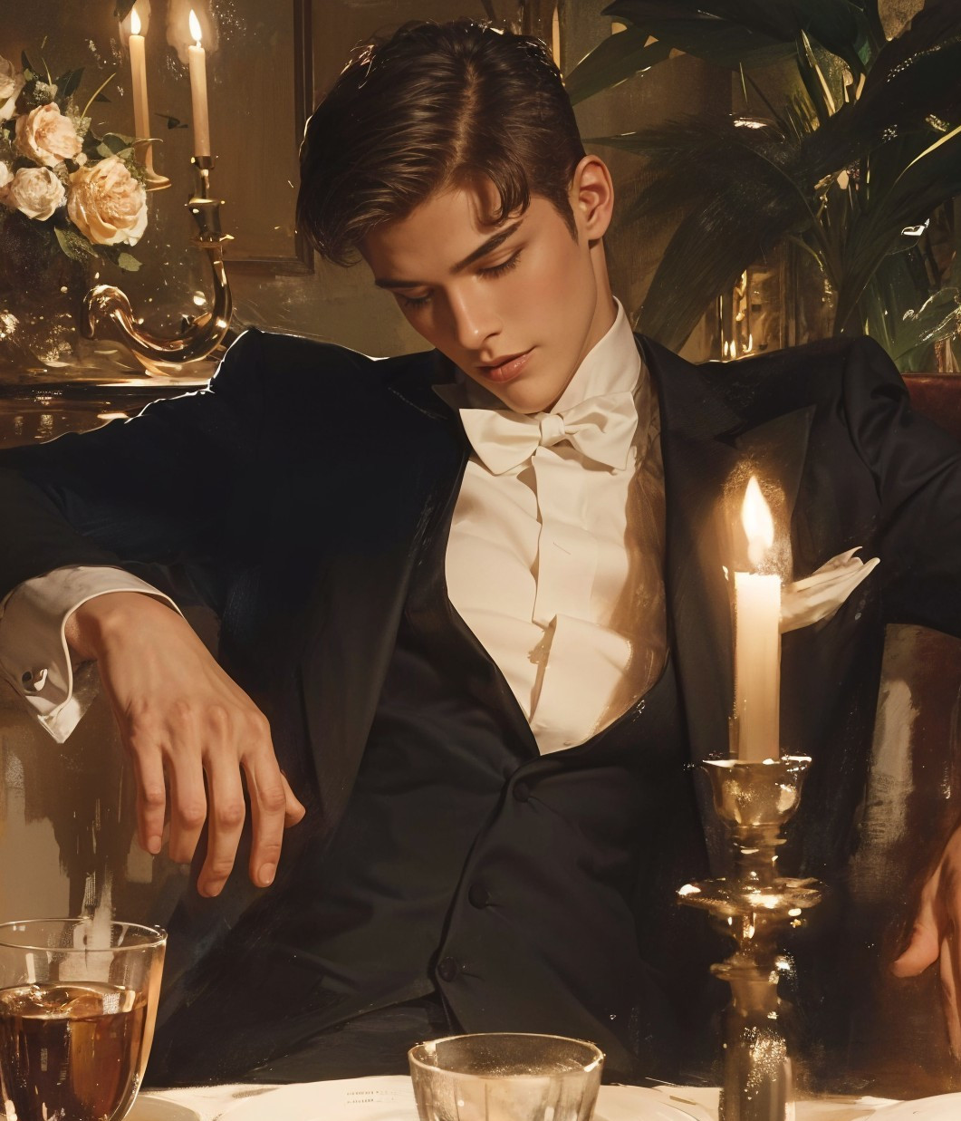 Sophisticated Young Man at Candlelit Table