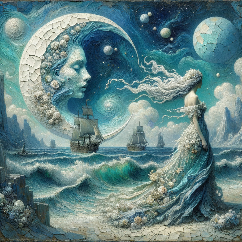 Majestic Woman Emerging from Crescent Moon Scene
