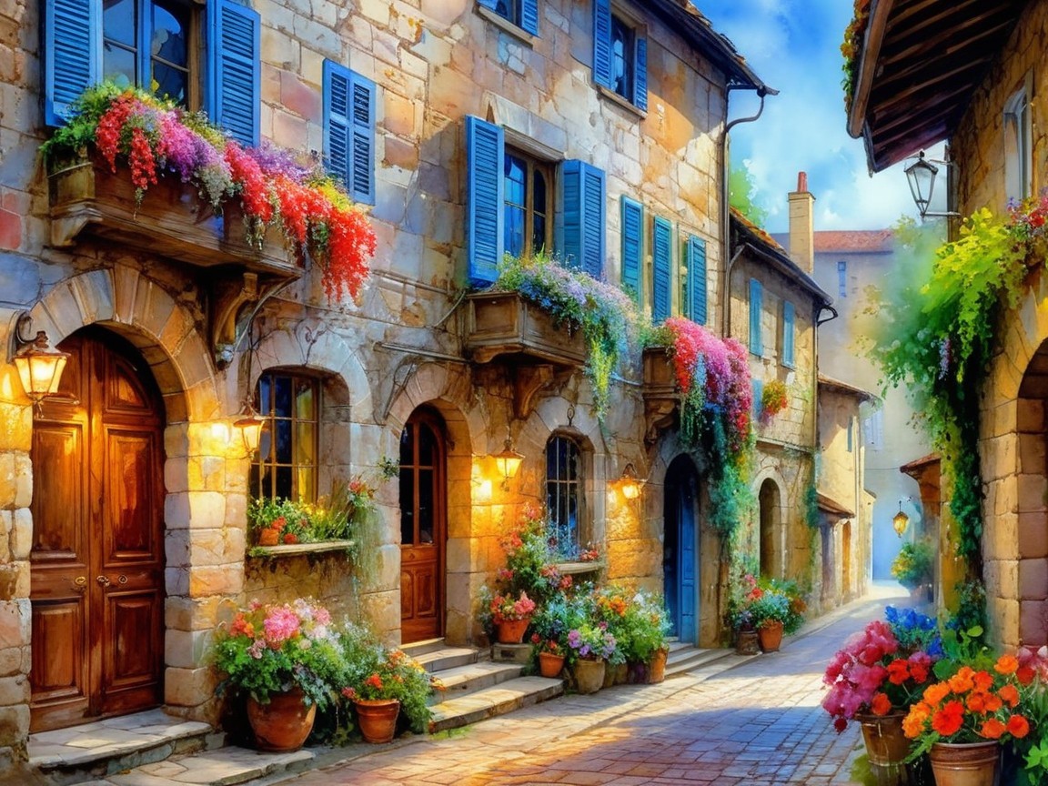 Charming Cobblestone Alleyway with Rustic Buildings