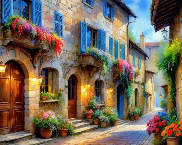 Charming Cobblestone Alleyway with Rustic Buildings