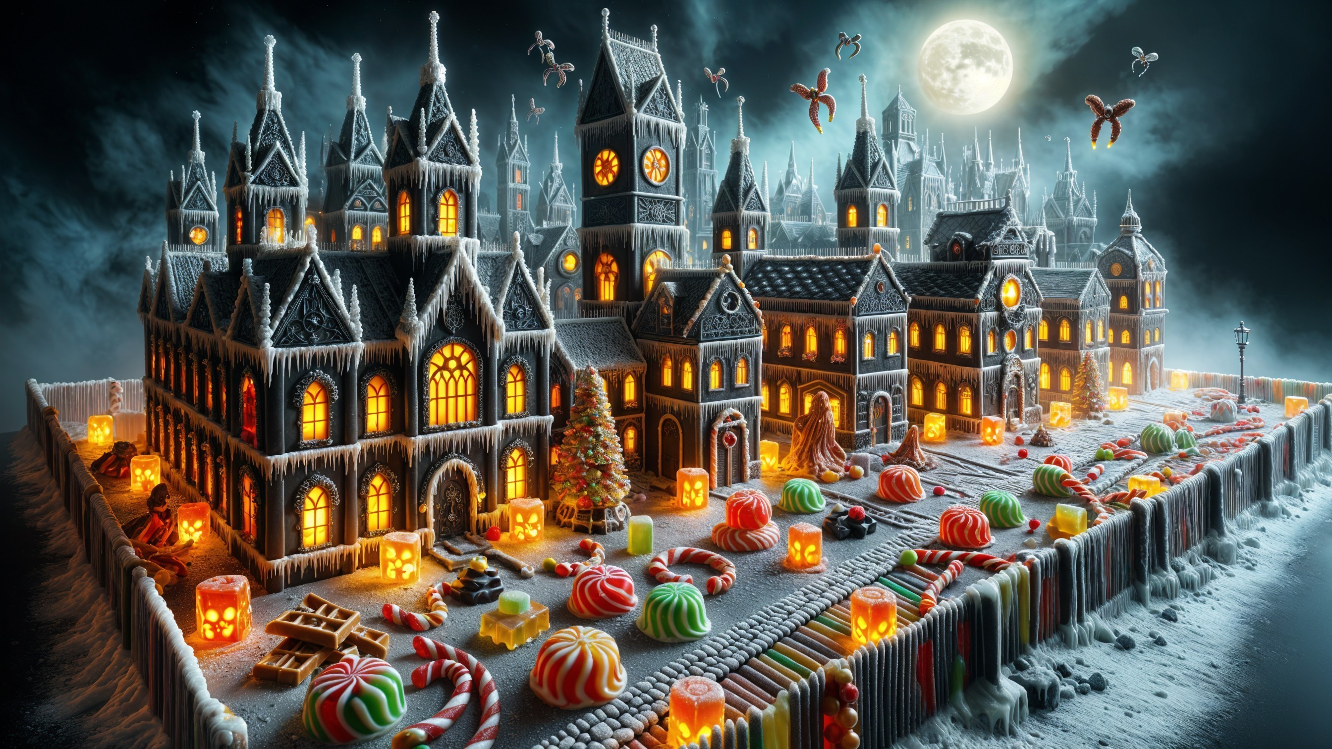 Whimsical Gingerbread Village with Icing and Candy Decor