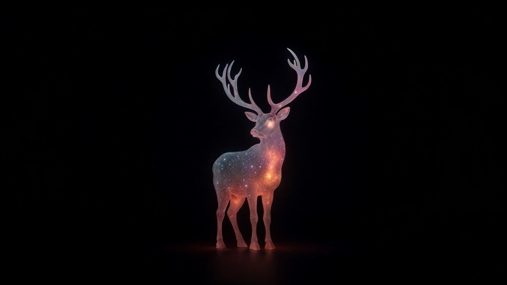 Luminous deer with starry patterns on black background