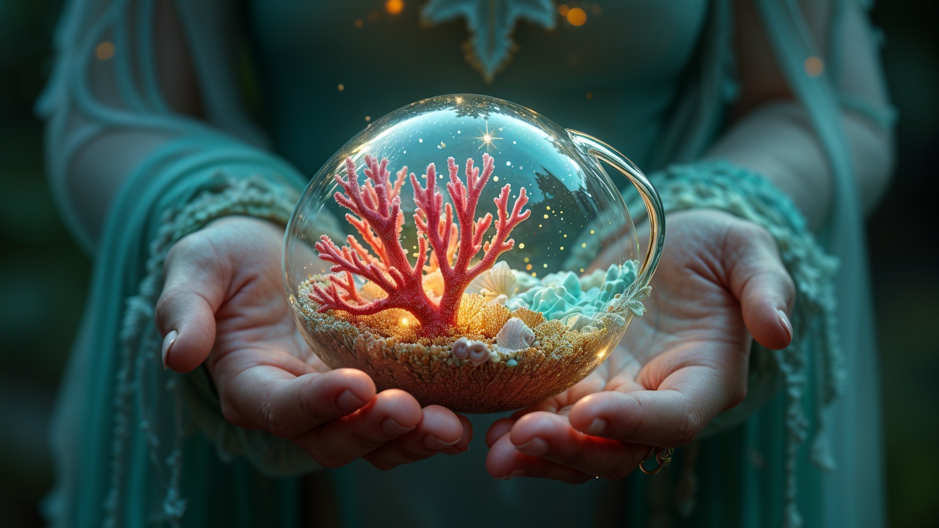 Delicate Glass Orb with Vibrant Underwater Scene