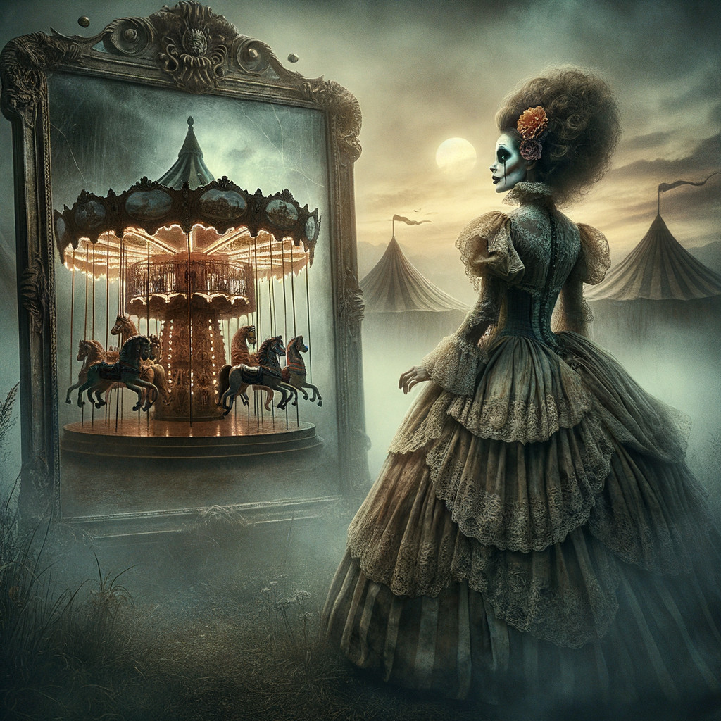 Ghostly Figure in Vintage Gown by Gilded Mirror