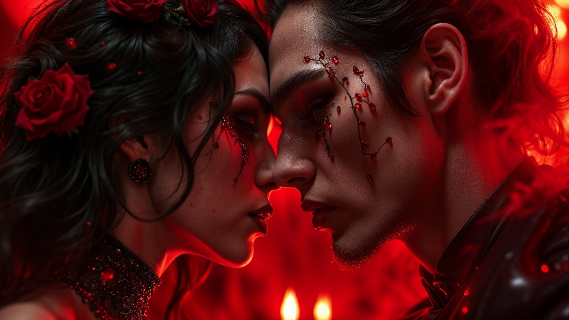 Close-Up of Passionate Couple in Gothic Setting