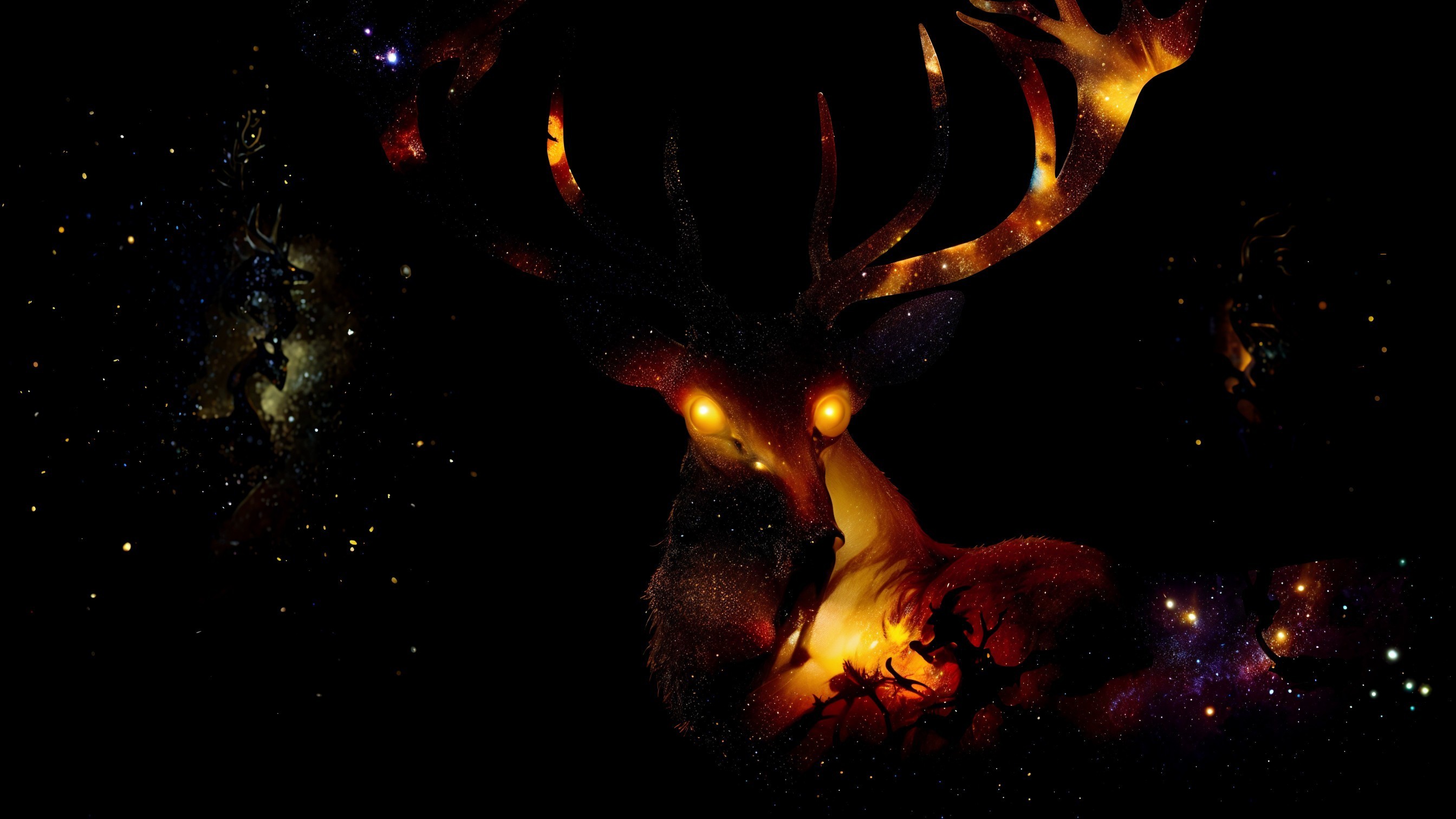 Majestic deer with cosmic antlers and glowing eyes