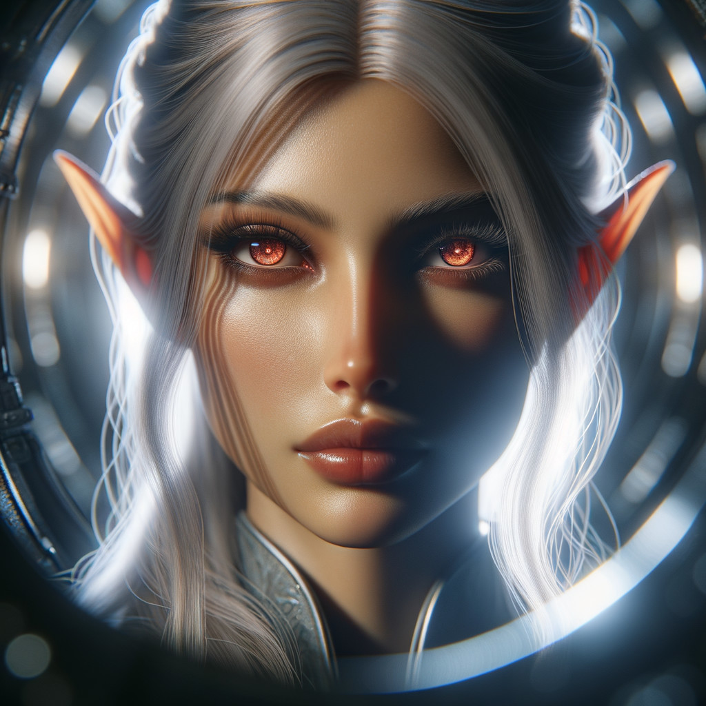 Fantasy Character with Luminous Amber Eyes and Ears