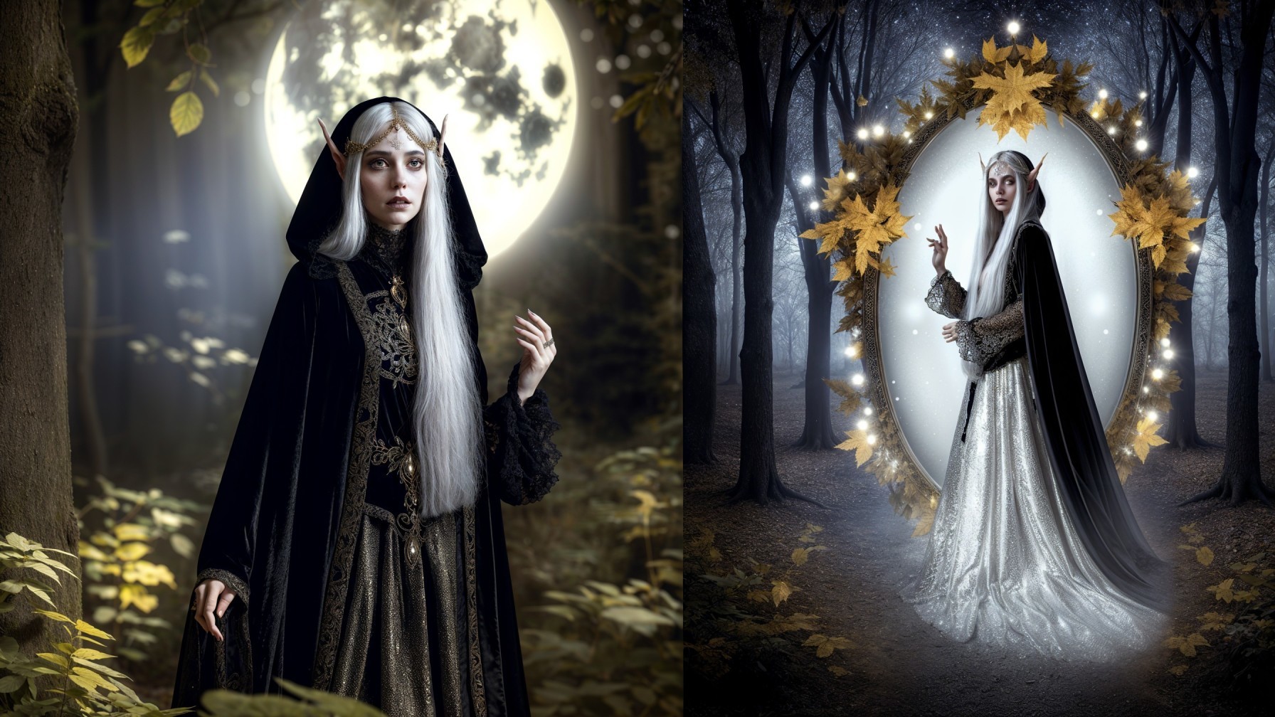 Mystical Figure in Dimly Lit Forest with Moonlight