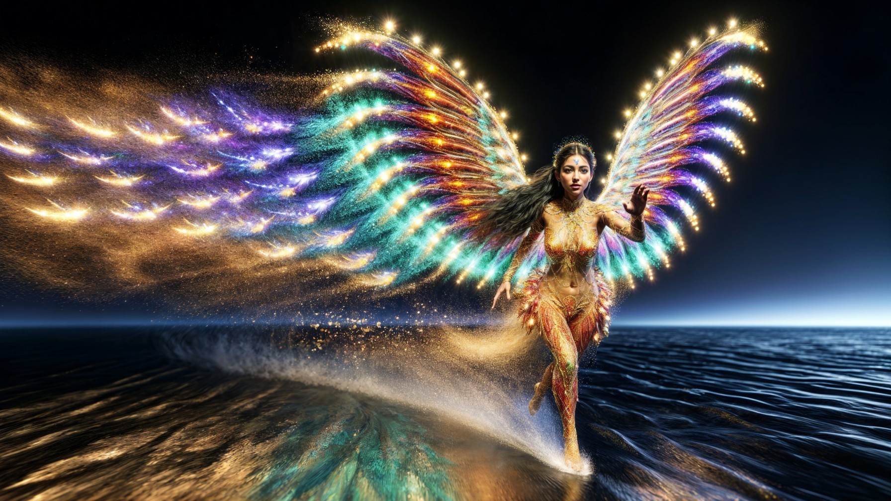Majestic Figure Dances Over Shimmering Water
