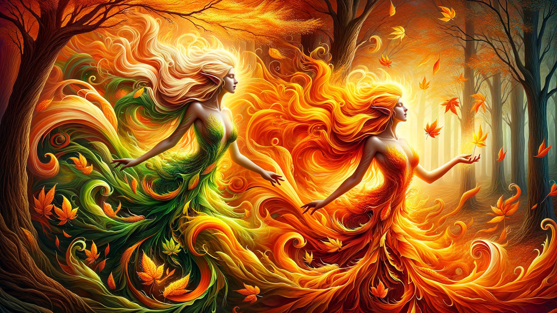 Ethereal Figures of Spring and Autumn in Nature
