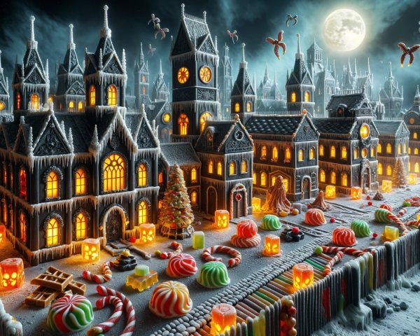 Whimsical Gingerbread Village with Icing and Candy Decor