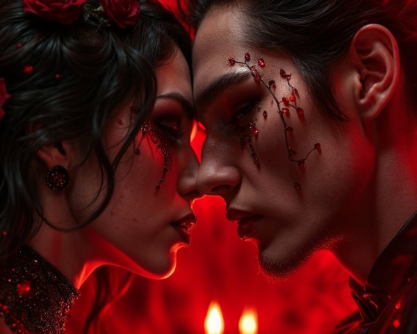 Close-Up of Passionate Couple in Gothic Setting