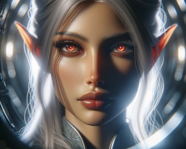 Fantasy Character with Luminous Amber Eyes and Ears