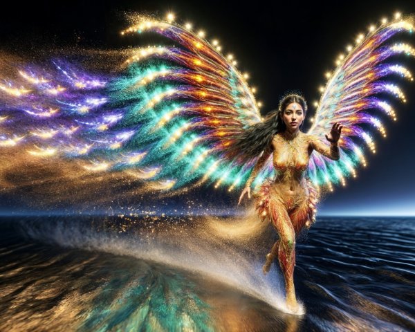 Majestic Figure Dances Over Shimmering Water