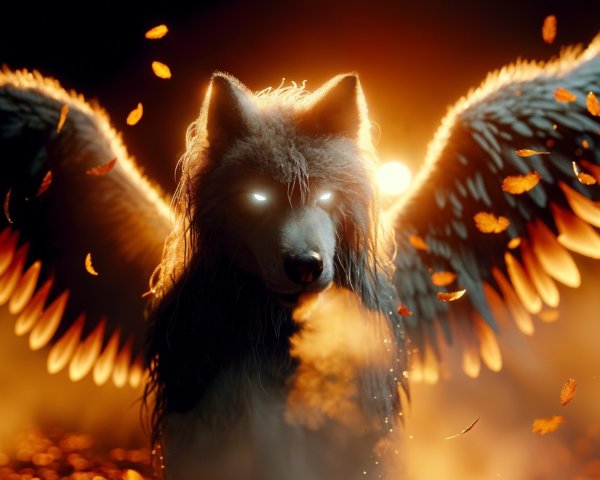 Majestic Winged Wolf in Enchanting Sunset Scene
