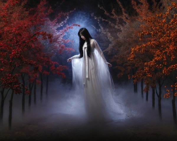 Mysterious Figure in Ethereal Forest Setting