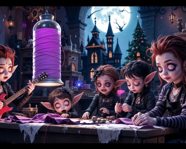 Whimsical Workshop with Goblins Crafting and Playing