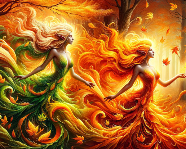 Ethereal Figures of Spring and Autumn in Nature