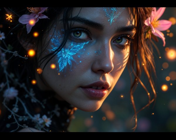 Close-Up Portrait of a Young Woman with Flowers