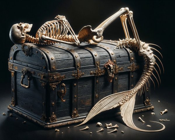 Skeleton in Treasure Chest with Fish-like Tail