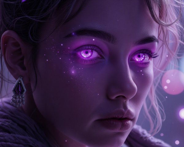 Close-Up Portrait of a Young Woman with Purple Eyes