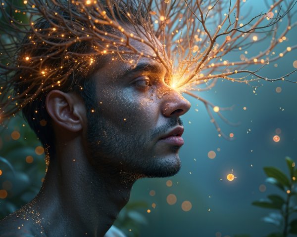 Surreal Portrait of a Young Man with Glowing Hair