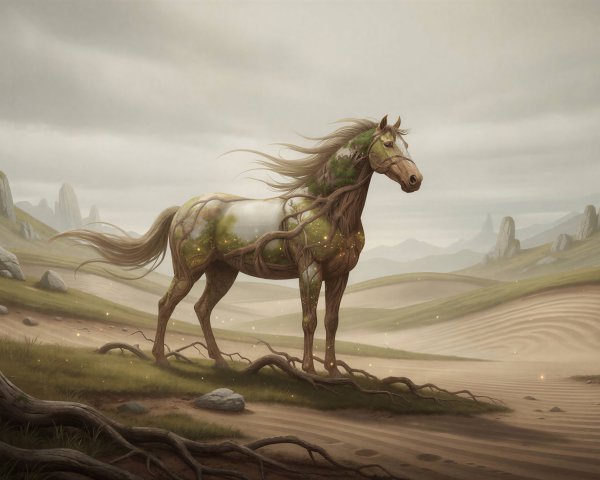 Nature-Inspired Horse in Fantasy Landscape Setting
