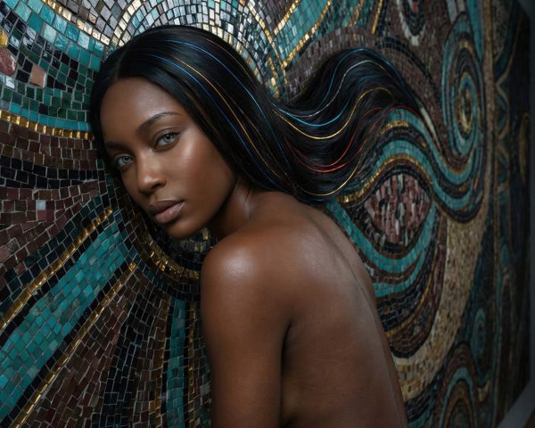 Portrait of a Woman with Gray Eyes and Colorful Hair