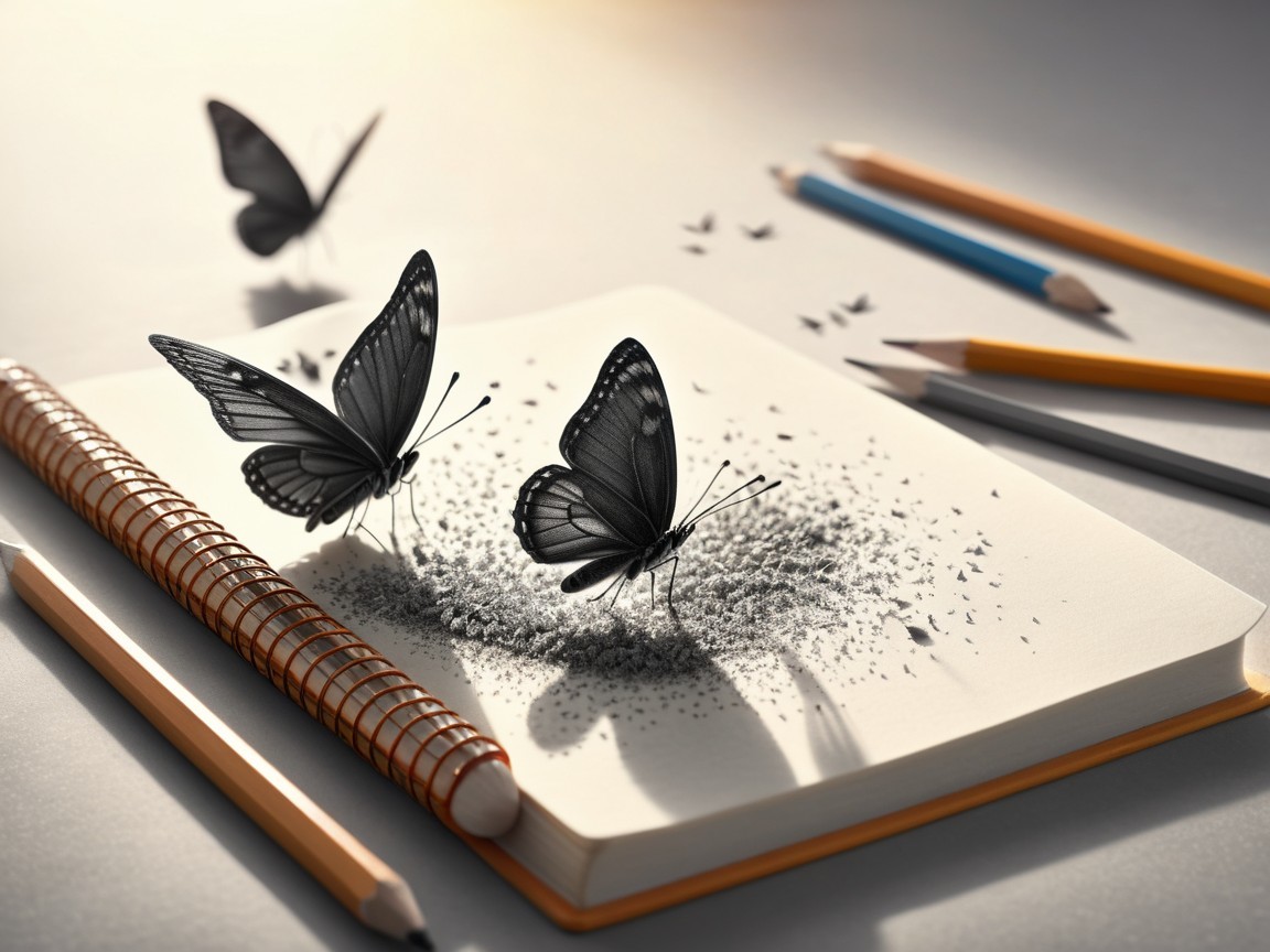 Serene Workspace with Notepad and Colorful Pencils
