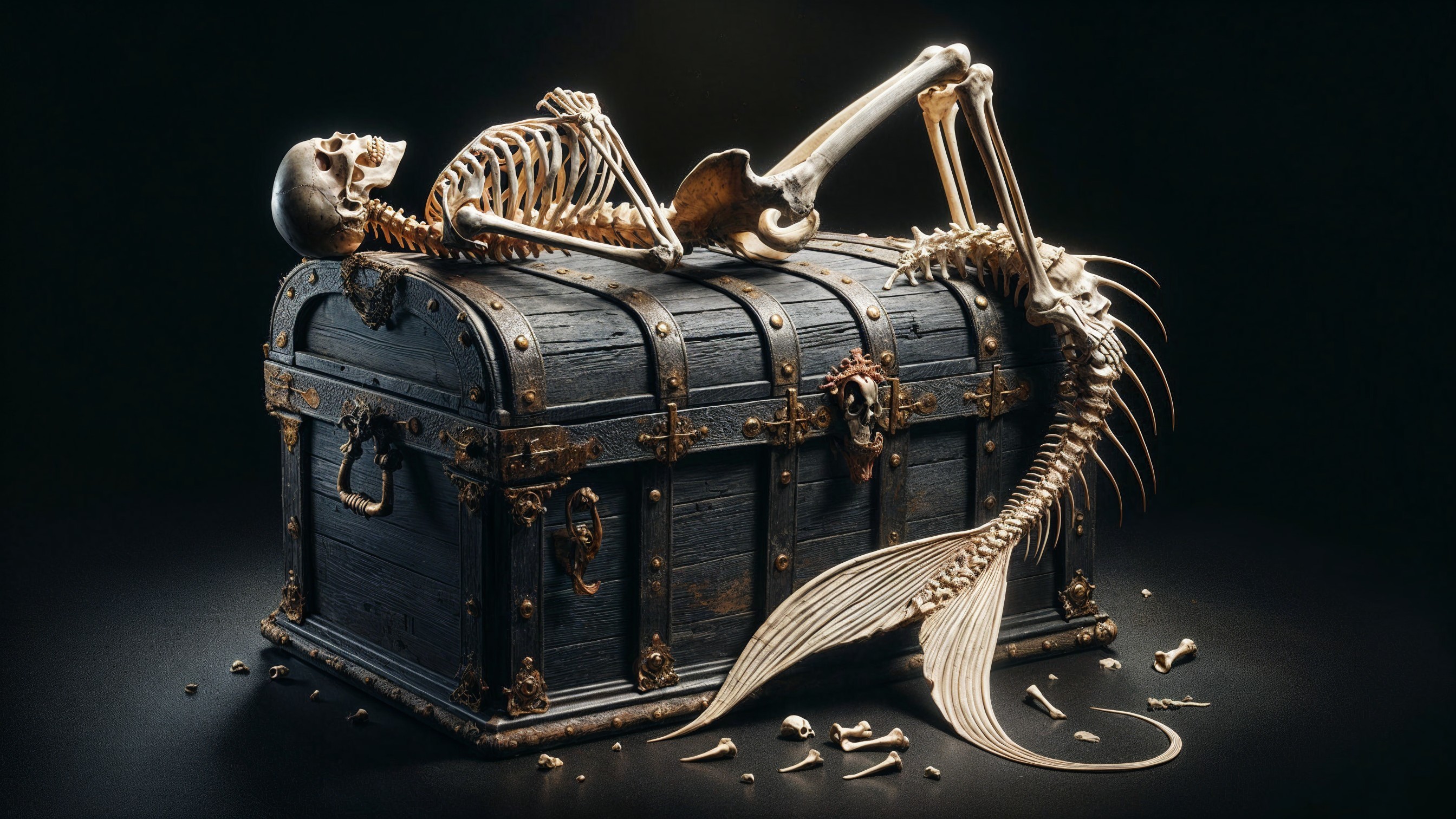 Skeleton in Treasure Chest with Fish-like Tail