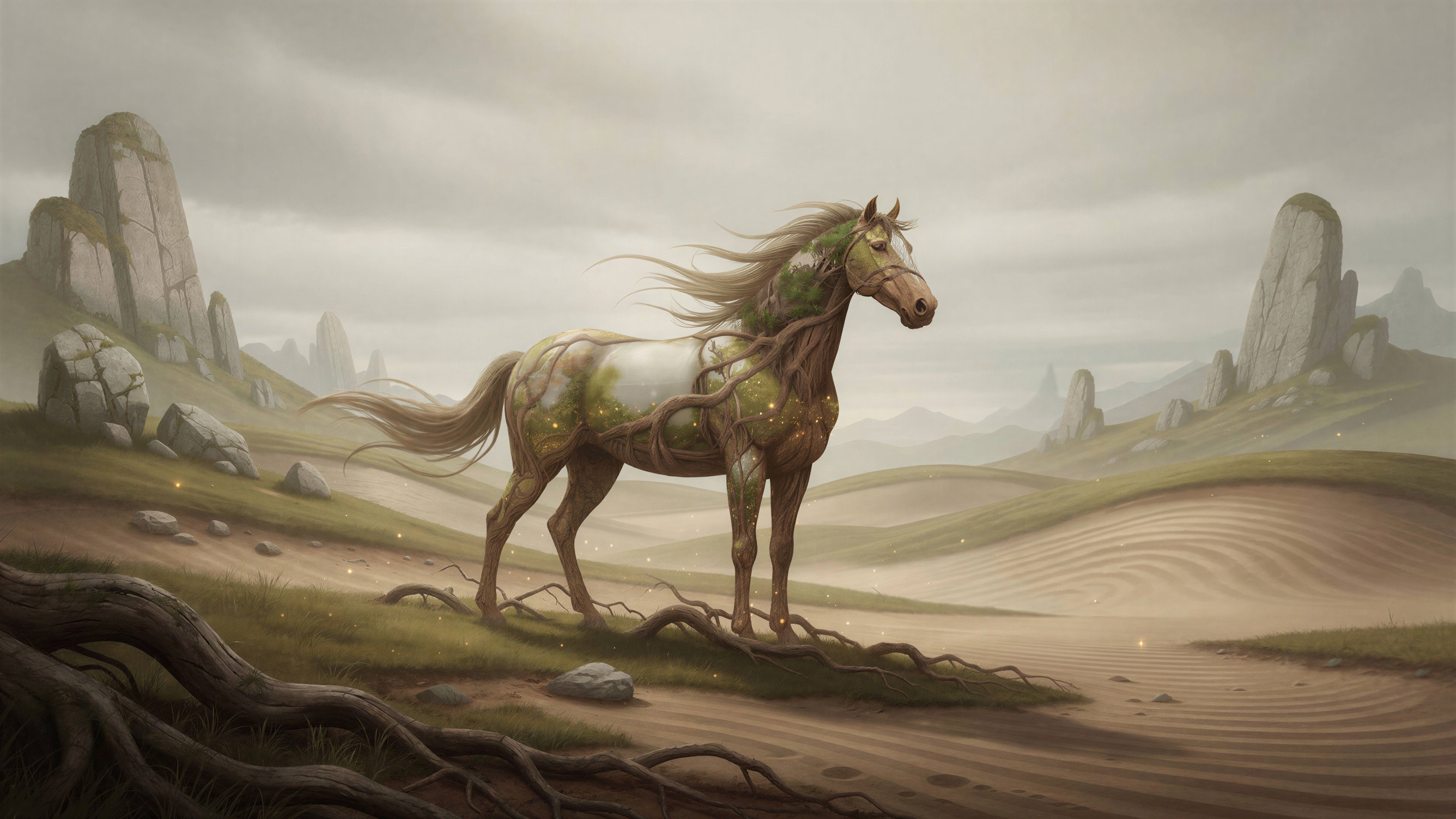 Nature-Inspired Horse in Fantasy Landscape Setting