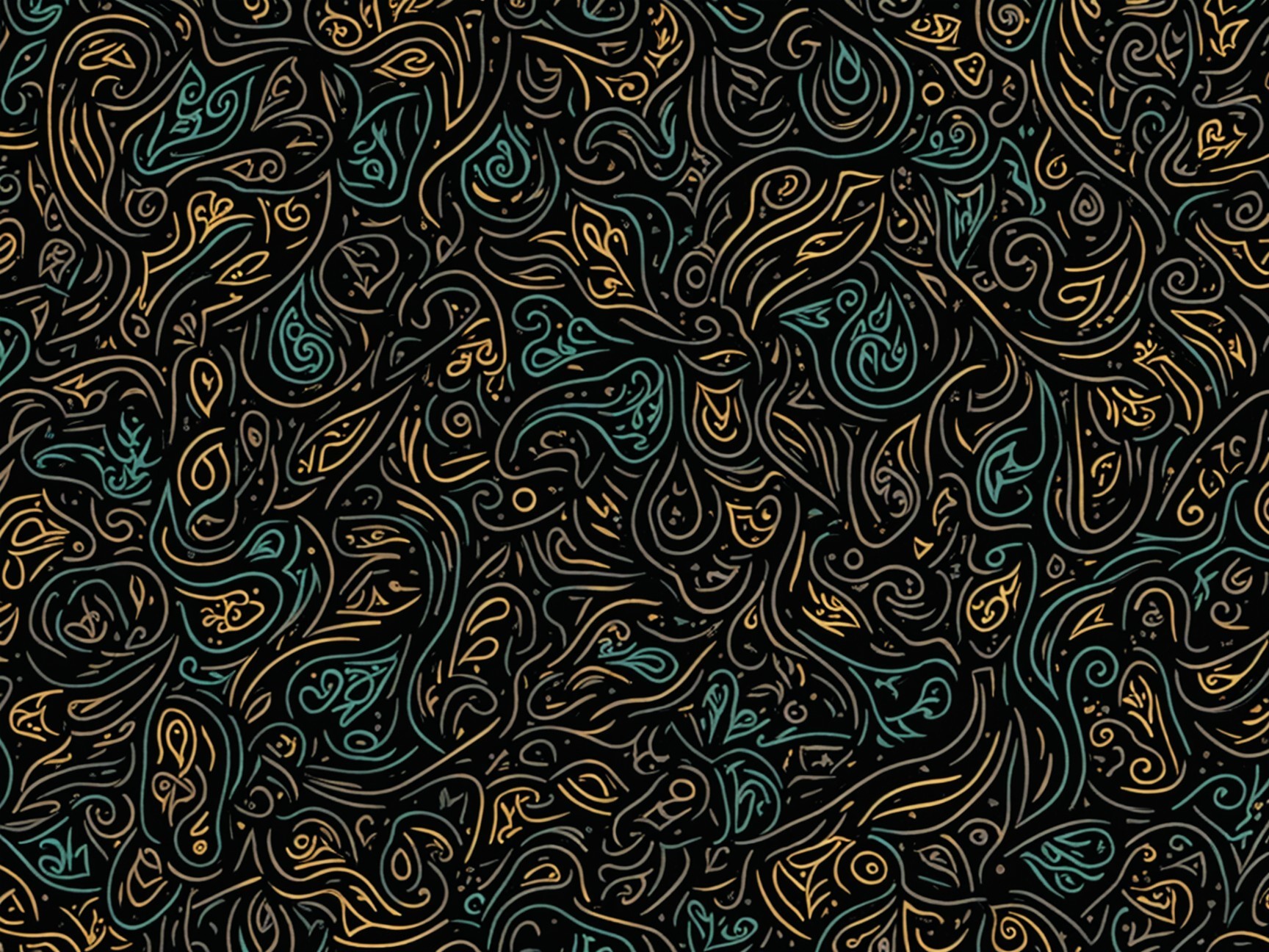 Vibrant Teal and Gold Abstract Pattern on Black Background