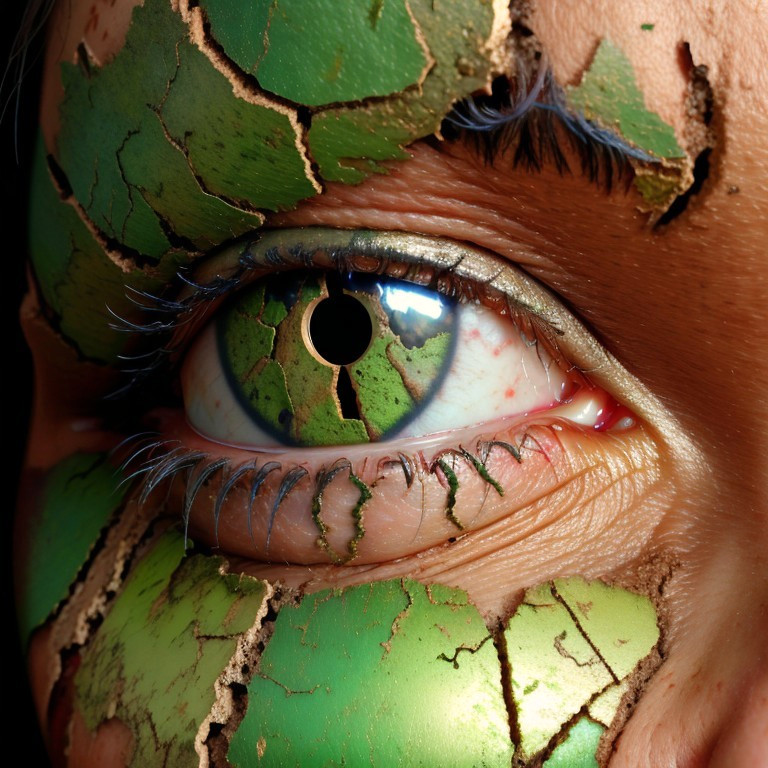 Close-Up of a Green Eye with Cracked Skin Texture